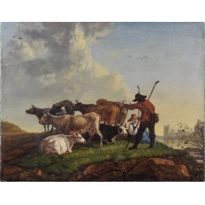 Neurčený maliar, 19. storočie podľa Aelberta CUYPA (1620-1691), Pastieri na pozadí krajiny Merwede [Pastieri pasúci dobytok].