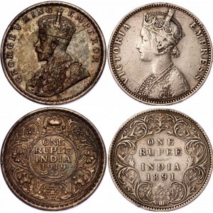 British India 2 x 1 Rupee 1891 - 1919