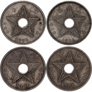 Belgian Congo 4 x 5 Centimes 1908 - 1921
