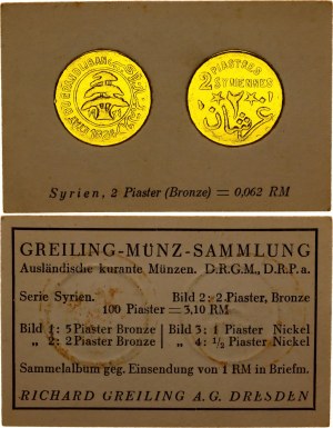 Syria 2 Piastres 1924 German Collector's Coin Card