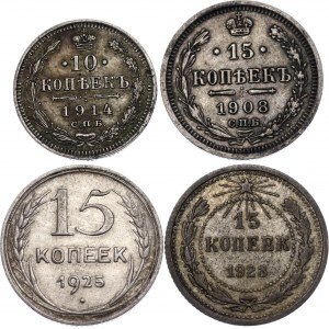 Russia 10 & 3 x 15 Kopeks 1908 - 1925