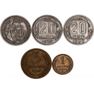 Russia - USSR Lot of 5 Coins 1926 - 1939