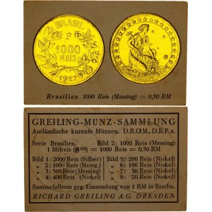 Brazil 1000 Reis 1927 German Collector's Coin Card