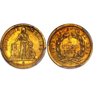 Chile 1 Peso 1861 So PCGS AU 58