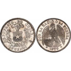 Chile 50 Centavos 1870 /68 So PCGS UNC Pat Johnson Collection