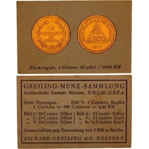 Nicaragua 1 Centavo 1917 German Collector's Coin Card
