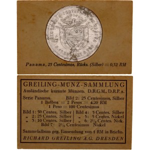 Panama 25 Centesimos 1904 German Collector's Coin Card