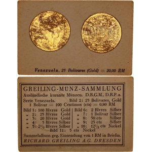 Venezuela 25 Bolivares / 5 Venezolanos 1875 German Collector's Coin Card
