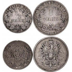 Germany - Empire 1/2 - 1 Mark 1875 - 1906