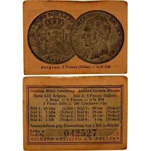 Belgium 5 Francs 1853 German Collector's Coin Card