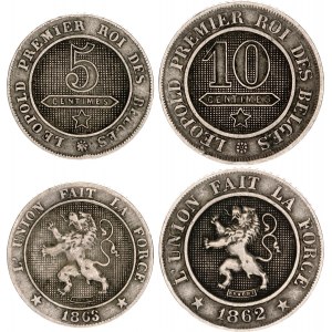 Belgium 5 - 10 Centimes 1862 - 1863