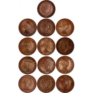Great Britain 13 x 1/2 Penny 1929 -1964