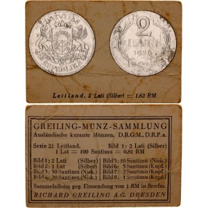 Latvia 2 Lati 1926 German Collector's Coin Card
