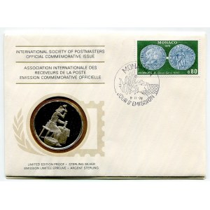 Monaco Sterling Silver Proof Medal First Coins struck in Monaco - Honore II, 1640 1976 Medallic First Day Cover