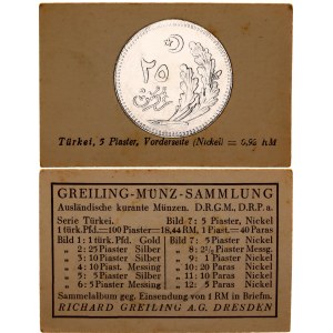 Turkey 25 Kurus / 5 Piasteres 1926 - 1928 German Collector's Coin Card