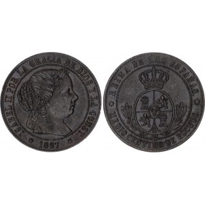 Spain 1/2 Centimo de Escudo 1867 Overstrike