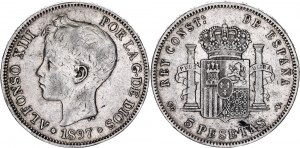 Spain 5 Pesetas 1897 (97) SGV