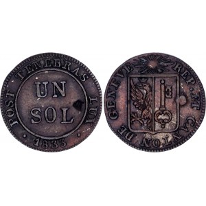 Switzerland Geneva 1 Sol 1833 with Countermark