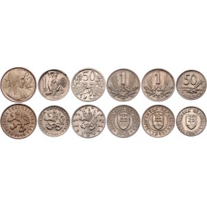 Czechoslovakia Lot of 6 Coins 1924 - 1948