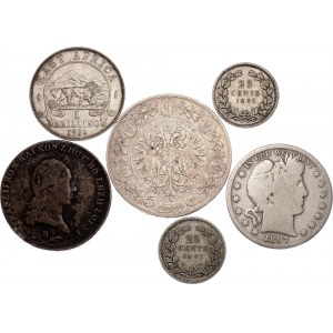 World Lot of 6 Silver Coins 1800 - 1925