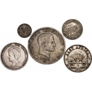 World Lot of 5 Silver Coins 1808 - 1941