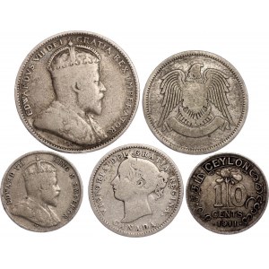 World Lot of 5 Silver Coins 1901 - 1947