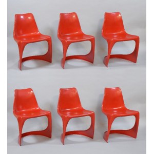 Steen OSTERGAARD (geb. 1935), Satz von sechs Kunststoffstühlen; Design der späten 1960er Jahre.