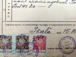 Świadectwo urodzin - urząd metrykalny izraelicki w Skale - Skała 1937