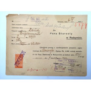 Letter to the starost in Radzymin for extension of passport -1922