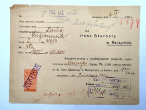 List do starosty w Radzyminie o przedłużenie terminu ważności paszportu -1922
