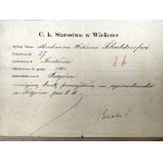C.K. Starostwo w Wieliczce - zegarmistrz - karta przemysłowa 1891 rok