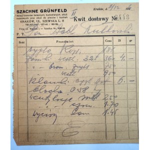 Delivery receipt - Szachne Grunfeld - iron goods warehouse - Kraków ul . Szewska [1936].