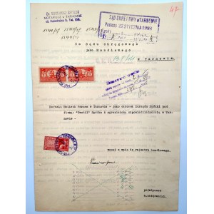 Wniosek o wpis do rejestru Handlowego Spółka TEXTIL w Tarnowie - Tarnów 1938