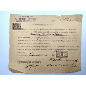 Pełnomocnictwo procesowe - sprawa przeciw Komunalnej Kasie Oszczędnościowej m. Tarnowa - 1938