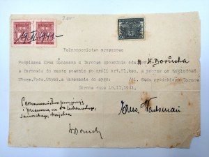 Pełnomocnicto procesowe - sprawa przeciw Zakładowi Ubezpieczeń w Warszawie - [Okupacja - Tarnów 1941]