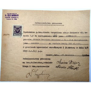 Vollmachtserklärung - Verfahren gegen die Firma Gebruder Mauthner in Budapest - Krakau, 28. April 1928