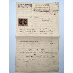 Pismo sądowe o ekstabulację sumy 2.000.000 Mk - Tarnów 1923 rok