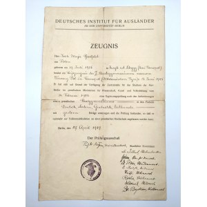 Uniwersytet w Berlinie - Świadectwo maturalne - zezwolenie na studia - Berlin 1929