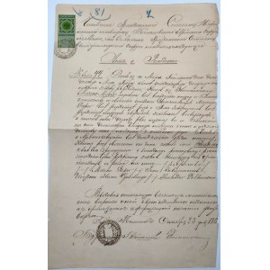 Rodný list a osvedčenie o obriezke - Matričný úrad Tomaszów - 1882
