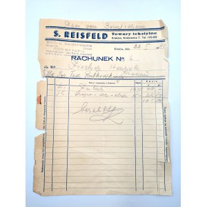 Reisfeld - Towary tekstylne - Rachunek 1941 - KRAKÓW