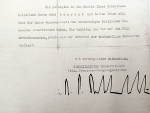 Ambasada Szwajcarii w Berlinie - dokument z podpisem w j. hebrajskim - 1942 rok