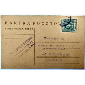 Pohľadnica - Advokát Ettinger v Jaroslawi riaditeľovi školy v Krzeczowiciach - 1925