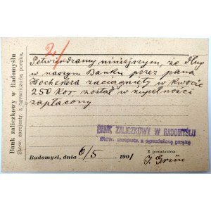 Correspondence card - Advance Bank in Radomyśl - Radomyśl 1901