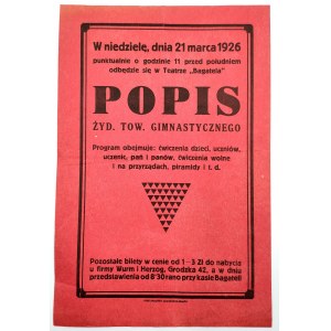 Plakat - Jüdischer Turnverein POPIS - Bagatela-Theater, Krakau 1926