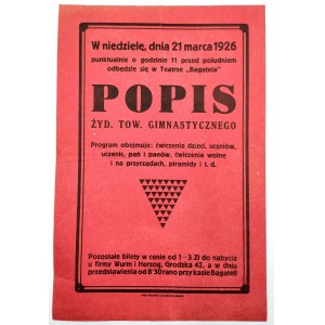 Plakat - POPIS Żydowskiego Towarzystwa Gimnastycznego - Teatr Bagatela, Kraków 1926