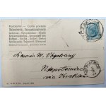 Pocztówka - Kawalerzysta prowadzący więźnia - stempel Niepołomice [1904]