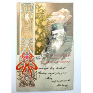 Umelecká pohľadnica - Art Nouveau - Veselé Vianoce