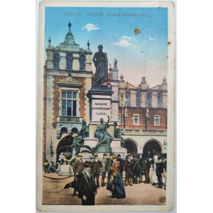 Postcard - Krakow. Adam Mickiewicz monument - Krakow 1915 [ military censorship stamp].