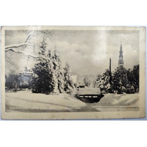 Pohľadnica - Częstochowa - Jasna Góra. Pohľad na kláštor v zime - 1937