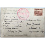 Postkarte - Częstochowa - Gesamtansicht von Jasna Góra - Briefmarke Jasna Góra 1938